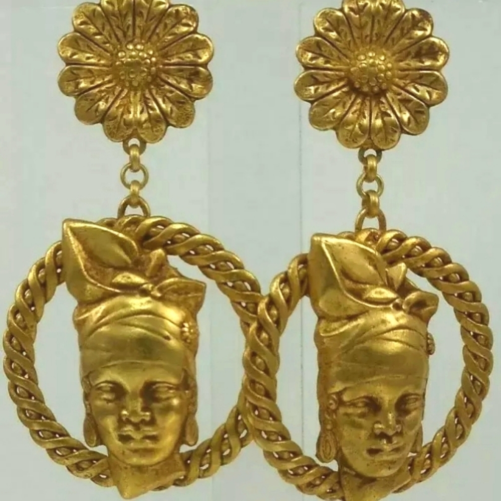 ASKEW LONDON ANTIQUED GOLD-PLATED BLACKAMOOR HOOPS